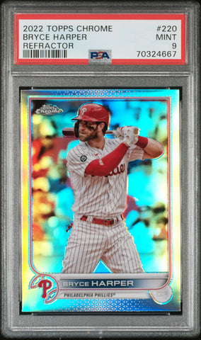 2022 Topps Chrome 220 Bryce Harper Refractor PSA 9