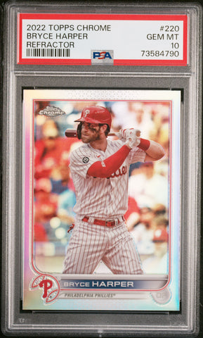 2022 Topps Chrome 220 Bryce Harper Refractor PSA 10