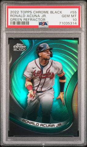 2022 Topps Chrome Black 55 Ronald Acuna Jr. Green Refractor /99 PSA 10 POP 2