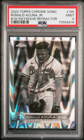 2022 Topps Chrome Sonic 165 Ronald Acuna Jr Black & White Raywave Refractor PSA 9