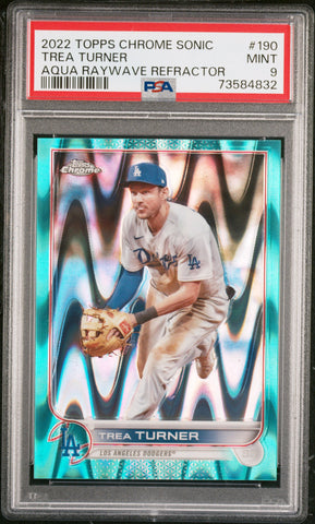 2022 Topps Chrome Sonic 190 Trea Turner Aqua Raywave Refractor PSA 9 /199