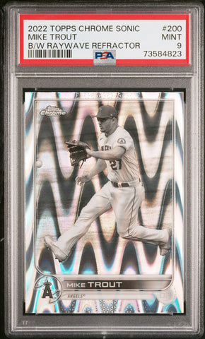 2022 Topps Chrome Sonic 200 Mike Trout Black & White Raywave Refractor PSA 9