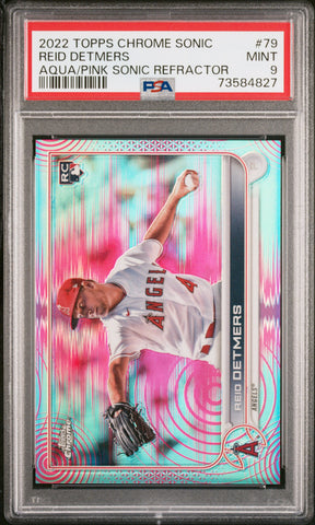 2022 Topps Chrome Sonic 79 Reid Detmers RC Rookie Aqua Pink Sonic Refractor PSA 9 /199