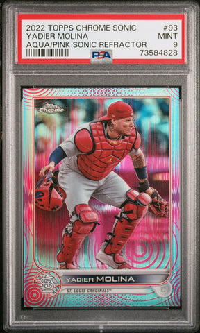 2022 Topps Chrome Sonic 93 Yadier Molina Aqua Pink Sonic Refractor PSA 9 /199