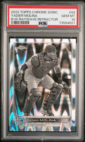 2022 Topps Chrome Sonic 93 Yadier Molina Black & White Raywave Refractor PSA 10