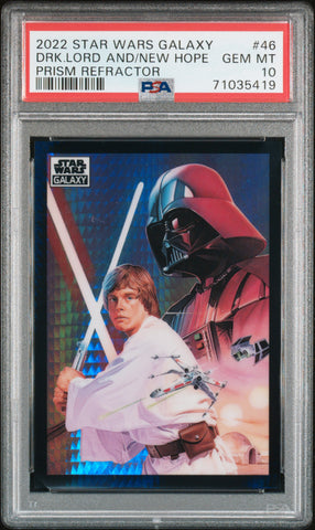 2022 Topps Chrome Star Wars Galaxy 46 Dark Lord and A New Hope Prism Refractor /75 PSA 10