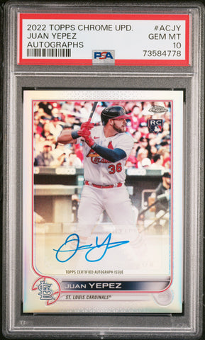 2022 Topps Chrome Update Autographs Acjy Juan Yepez RC Rookie PSA 10