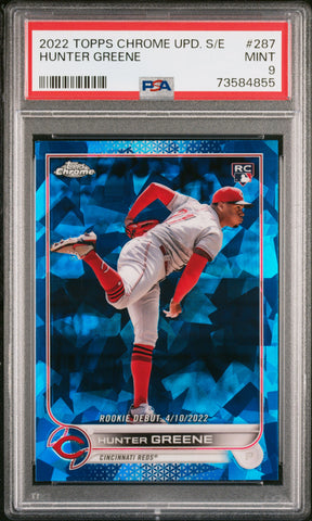 2022 Topps Chrome Update Sapphire Edition 287 Hunter Greene RC Rookie Debut PSA 9