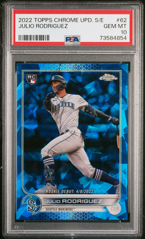 2022 Topps Chrome Update Sapphire 62 Julio Rodriguez RC Rookie Debut PSA 10