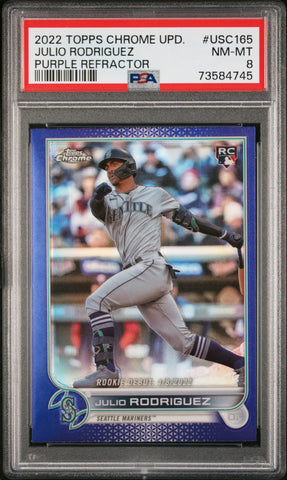 2022 Topps Chrome Update USC165 Julio Rodriguez RC Rookie Debut Purple Refractor PSA 8