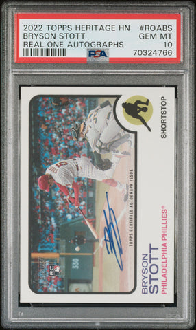 2022 Topps Heritage Real One Autographs Roabs Bryson Stott RC Rookie Card PSA 10