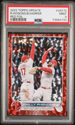 2022 Topps Update US112 Bryce Harper Rhys Hoskins Red Foil /199 PSA 9