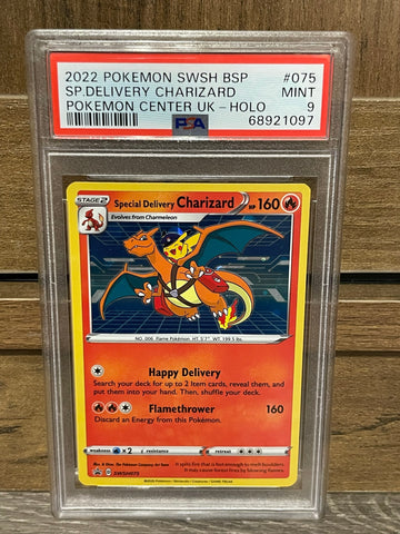 special delivery charizard pokemon card 2022 Pokemon Black Star Promo SWSH075 Special Delivery Charizard PSA 9 – 3G Cards & Collectibles, LLC