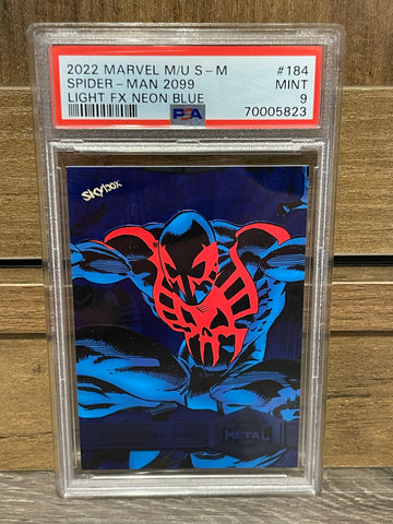 2022 Marvel Metal Universe Spider-Man #184 Spider-Man 2099 Light FX Neon Blue PSA 9