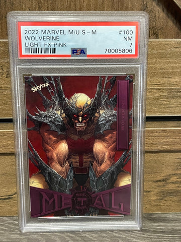 2022 Marvel Metal Universe Spider-Man #100 Wolverine Light FX Pink PSA 7