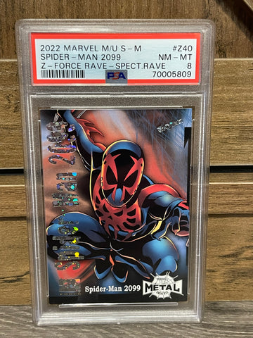 2022 Marvel Metal Universe Spider-Man Z-Force Rave Z40 Spider-Man 2099 Spectacular PSA 8