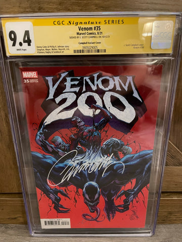 Venom #35 J Scott Campbell 1:50 Ratio Signed CGC 9.4 WHITE Pages Signature Series